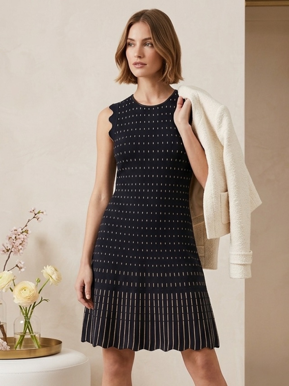 Ted Baker Relioa Flippy Metallic Jacquard Dress Size 6 US (UK 2) Navy NEW $259